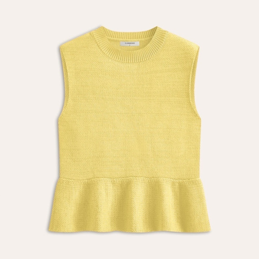 Commense Light Yellow Sleeveless Ruffle Hem Sweater Vest Size XS NEW